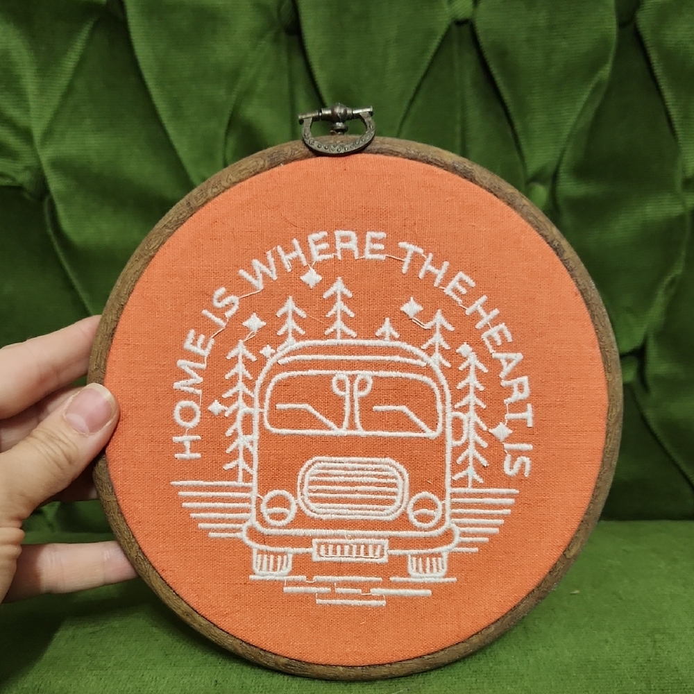 Home Is Where The Heart Is -Orange Embroidered Wall Art